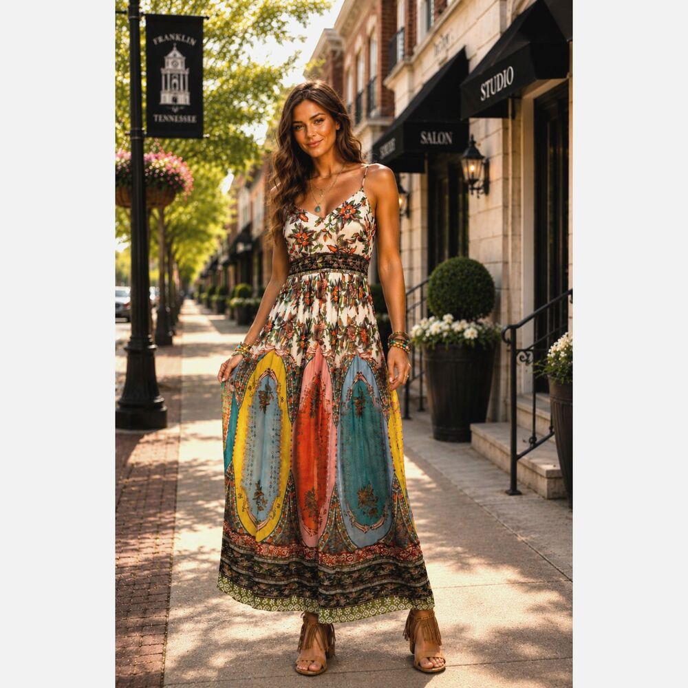 Anthropologie Virginia Colorful Paisley Print Chiffon Maxi Dress Size 6